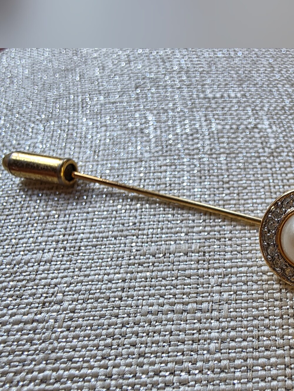 Vintage Crown Trifari Pearl & Rhinestone Halo Stick Pin 1950s - Picture 9 of 10